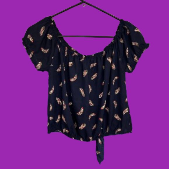 TeenBell Front Tie Feather Design Blouse - Picture 4 of 4